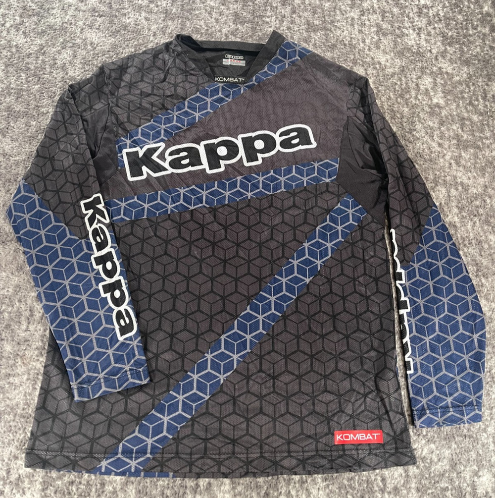 Kappa Kombat Stealth Long Sleeve Jersey Mens Large Black Blue Geometric Shirt